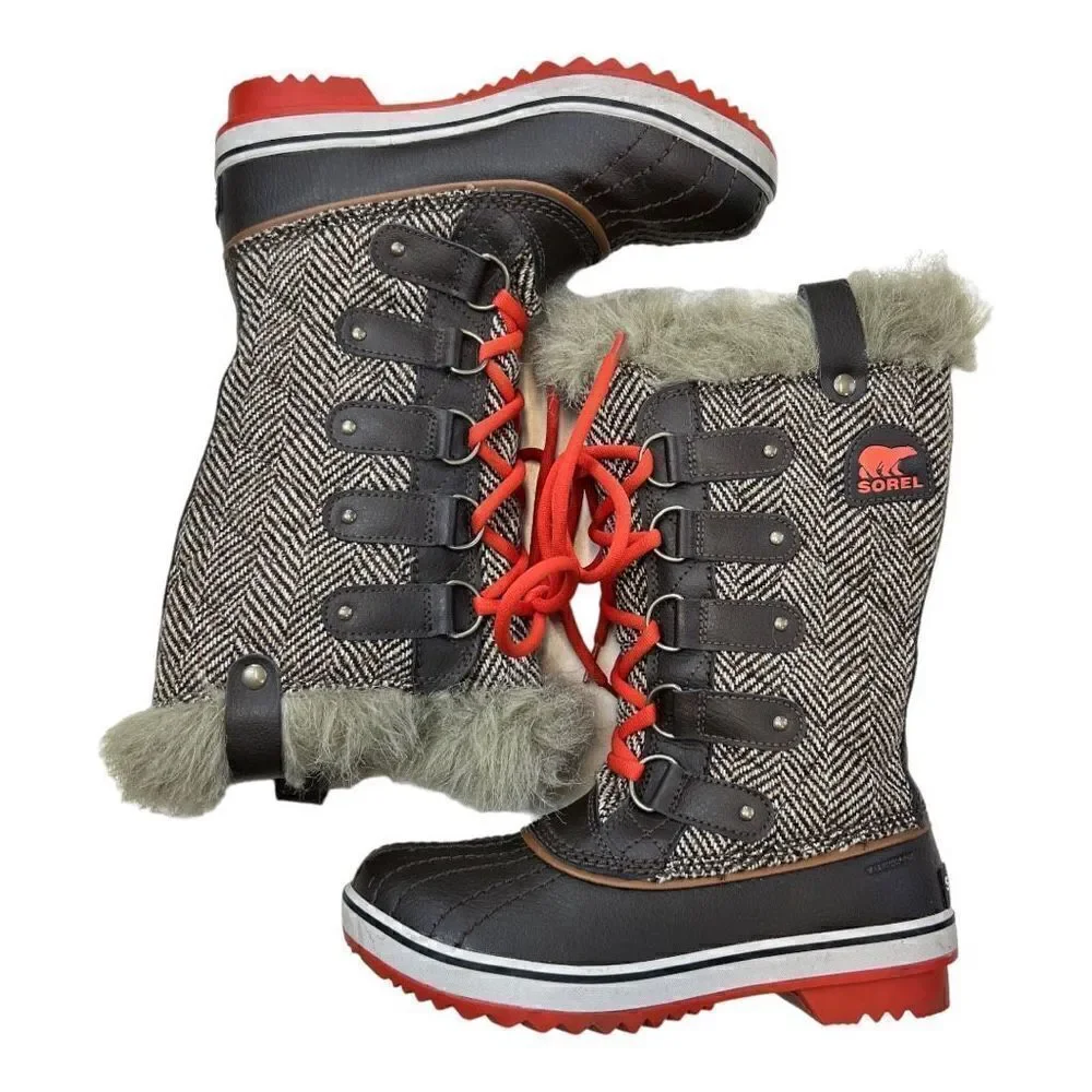 Sorel Women's Tofino Tall Herringbone Faux Fur Winter Boots Multi-Color Size 6